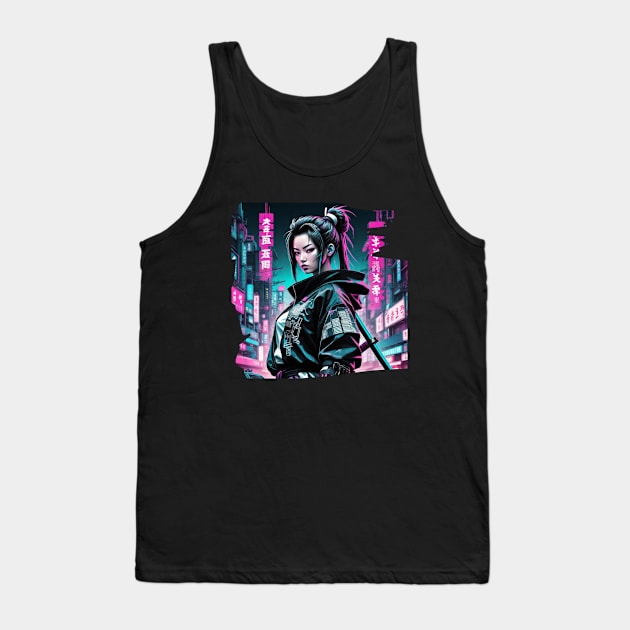 Futuristic Japanese Samura Girl -Cyberpunk Style Tank Top by pibstudio. 